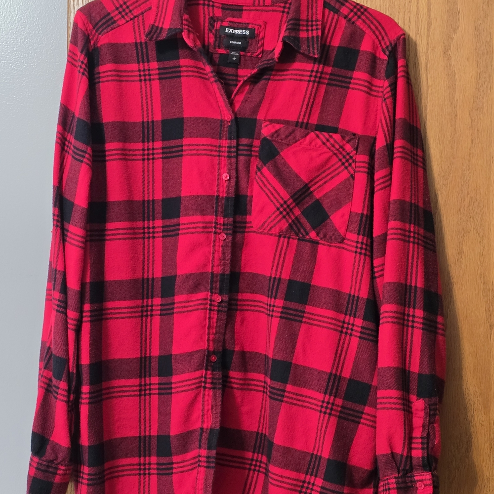 Red and Black Plaid Button-Up Shirt